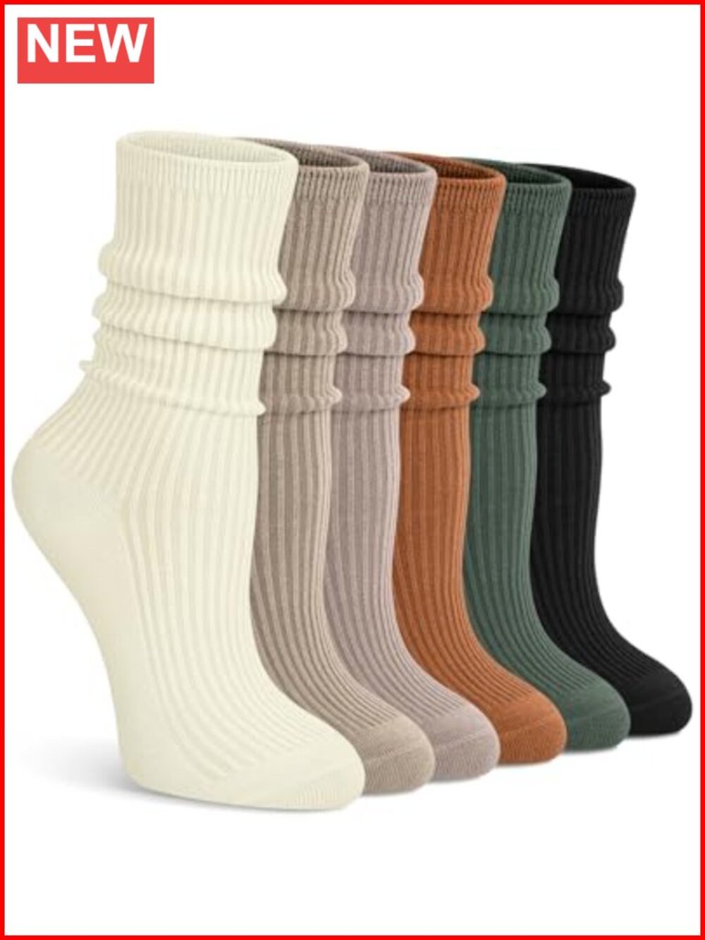 6 Pairs Cotton Blend Crew Socks Womens Calf Length Slouch Boot Socks Seamless